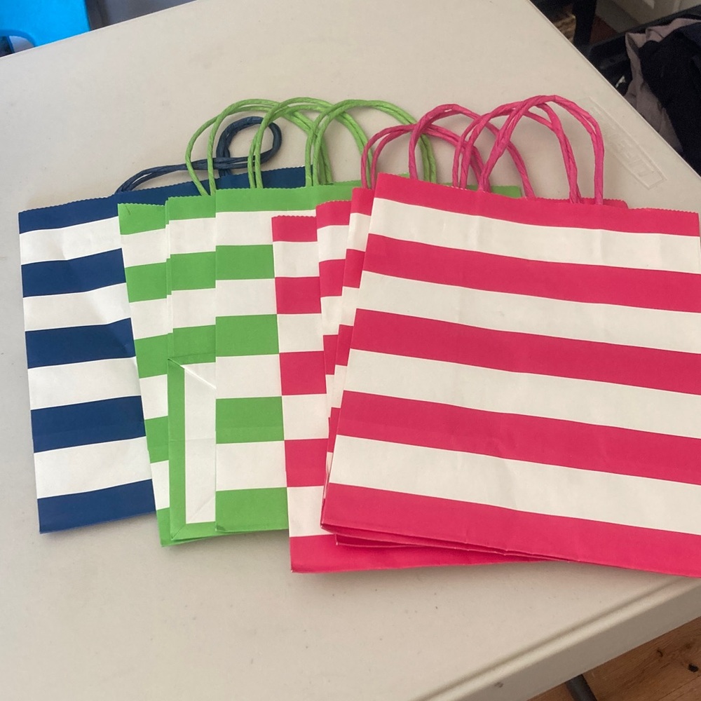 8 Striped Paper Gift Bags - Pink, Green, Blue (Set)